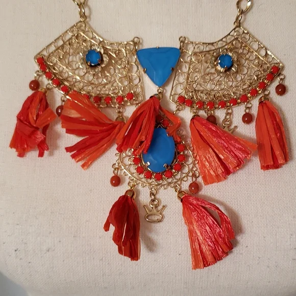 ๐HP๐ STQ gold-tone red & turquoise statement necklace - Picture 4 of 13